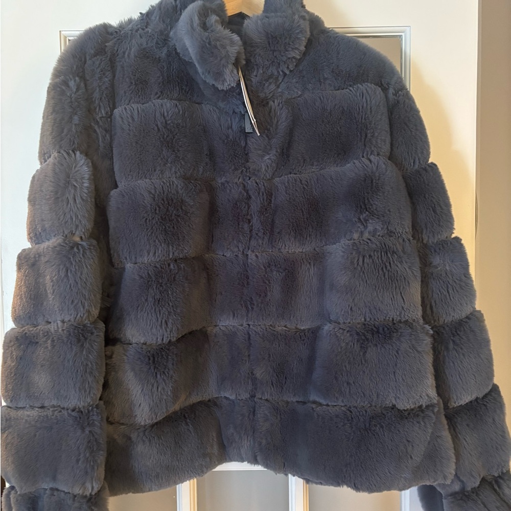 Calvin Klein Collection Blue faux fur Jacket size 2XL - Picture 2 of 11